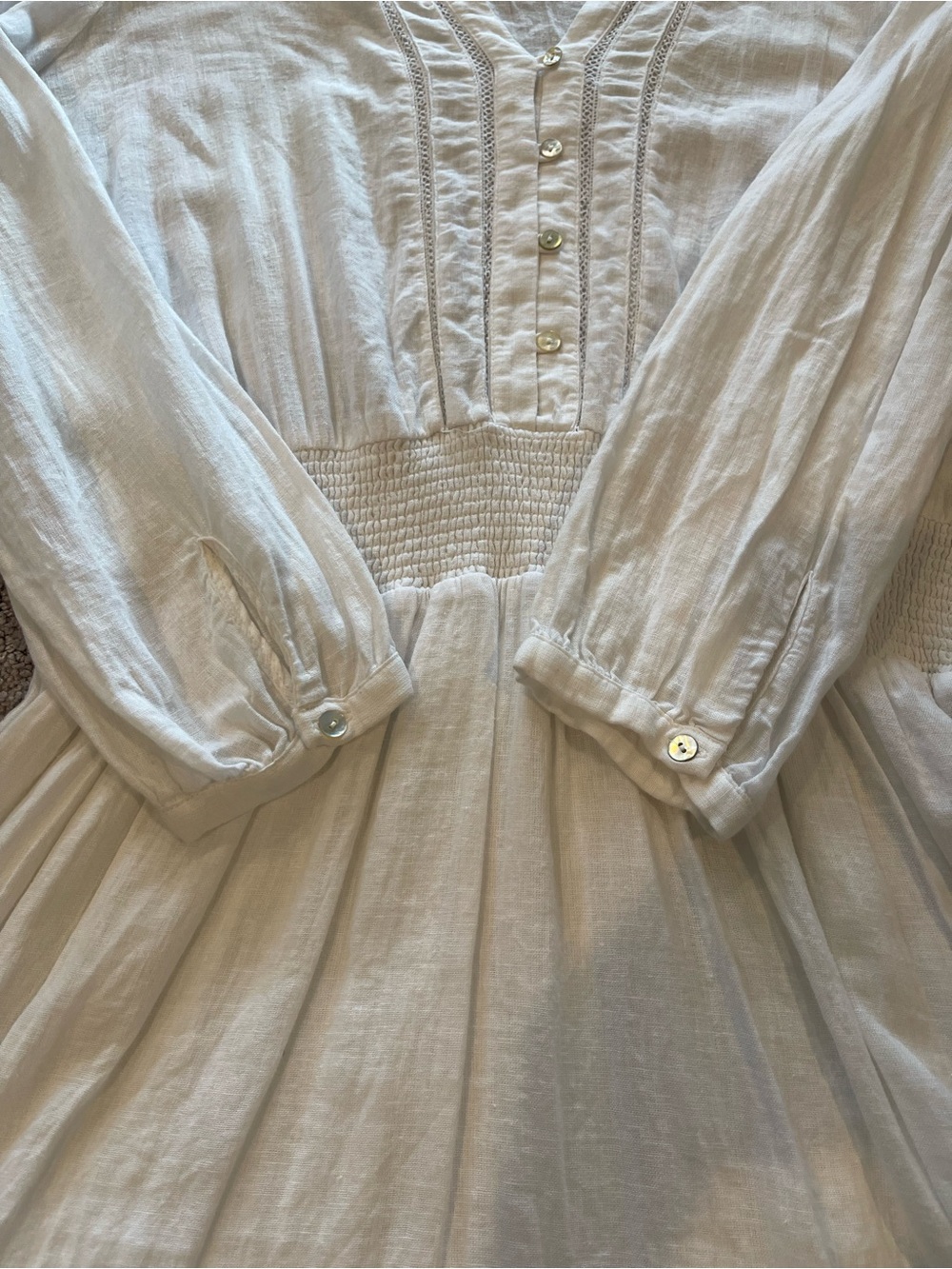 Rails Jasmine White Long-Sleeve Mini Dress, Lace Inset, Linen Blend, Size L - Picture 16 of 16